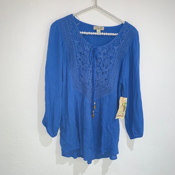 One world blue long sleeve tunic smock top rayon new with tags small petite - Picture 1 of 9